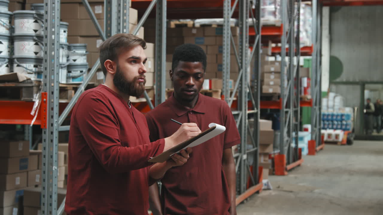 Men Doing Inventory Check in Warehouse