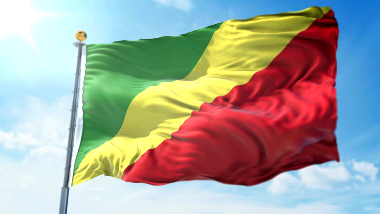 Congo flag seamless looping 3D rendering video. Beautiful textile cloth fabric loop waving