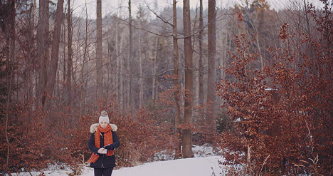 tourist walking in forest in winter 8