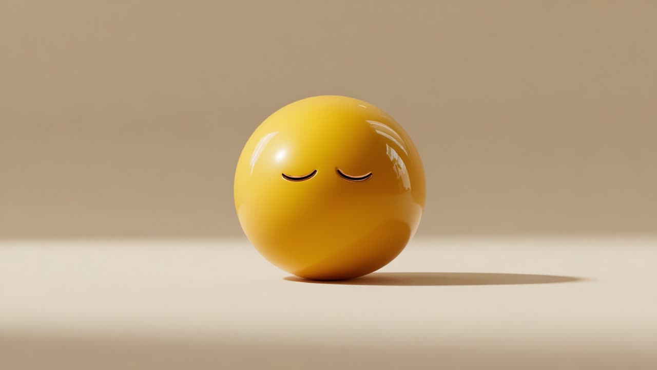 A Vibrant Yellow Sphere Transforms: From Serene Smile to Curious Eyes, Capturing the Journey of Emotion and Expression in Playful Animation