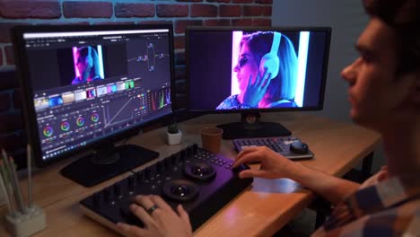 video editor working on color grading