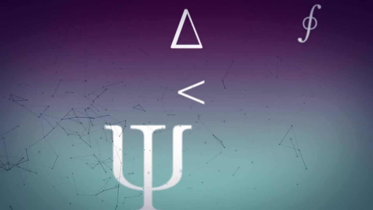 기하학적 모양을 형성하는 연결된 점 위로 움직이는 수학적 기호의 애니메이션