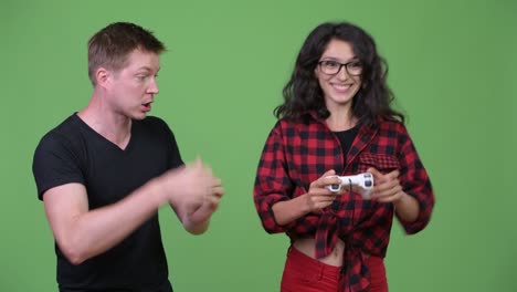 young couple playing games together