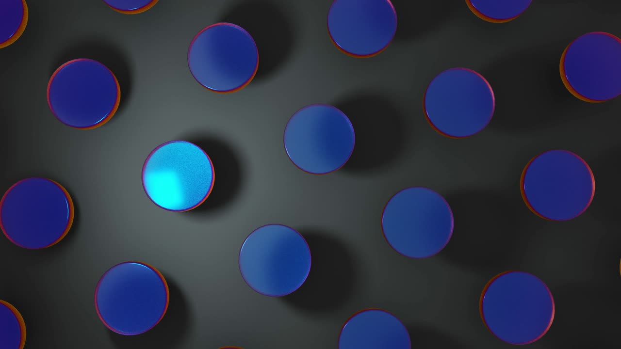 renderización por computadora en 3d de objetos redondos de vidrio de cristal que giran sobre un fondo oscuro.