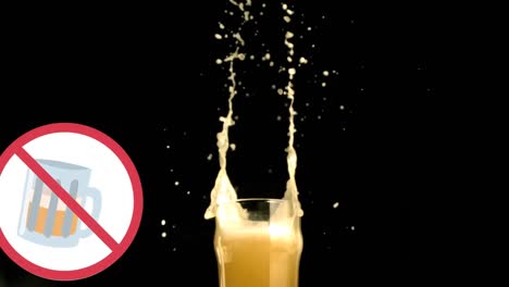 animation of prohibition sign over drink on black background