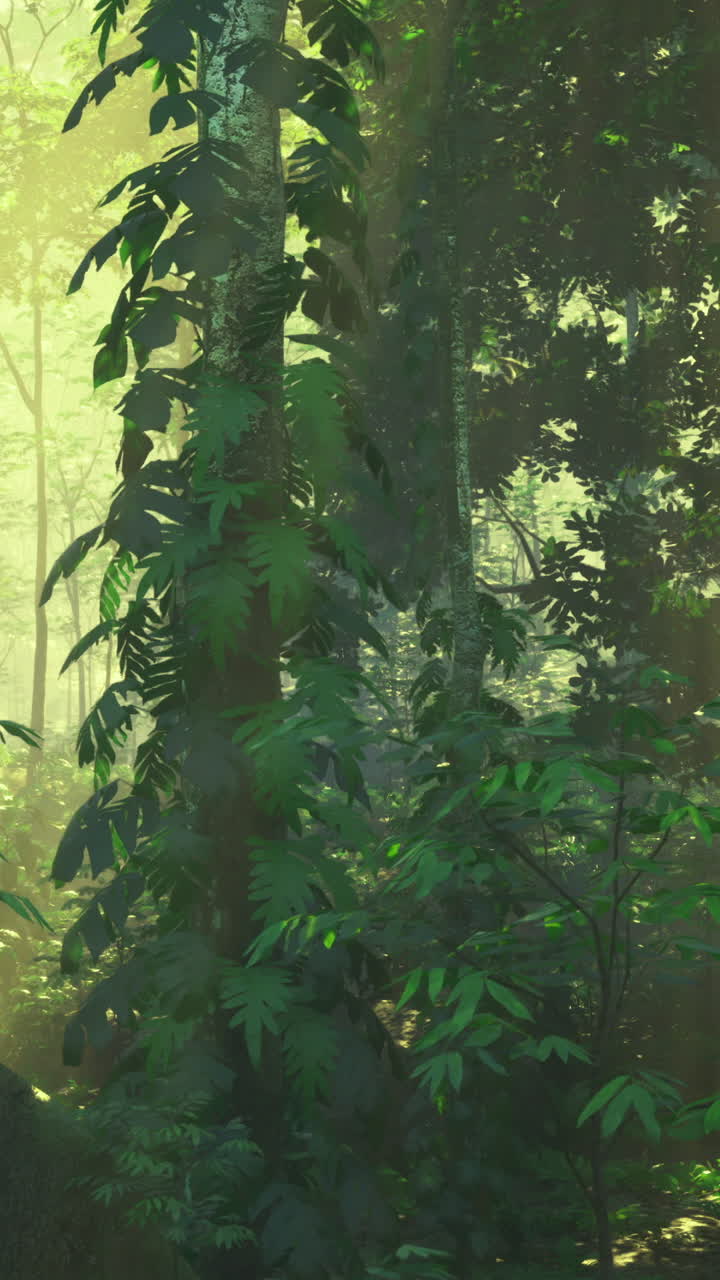 Viti che crescono sugli alberi in una fitta foresta verde durante la luce del mattino