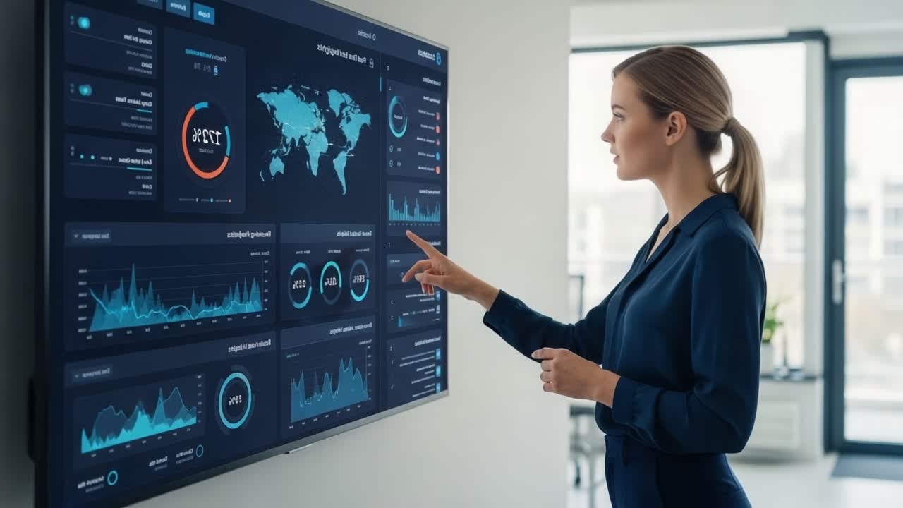Analyzing Data Visualizations: A Business Professional Engages with Interactive Dashboards to Extract Insights for Strategic Decision-Making in a Modern Workspace