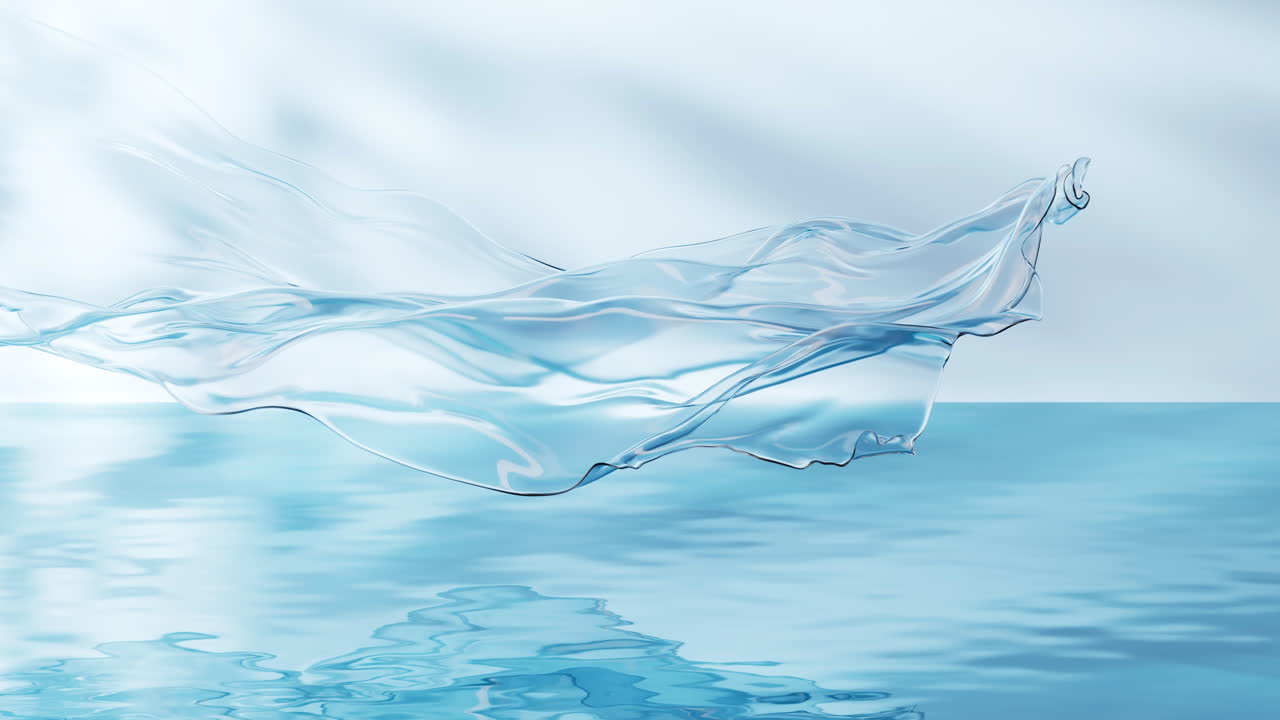 물 표면에 흐르는 투명한 천, 3d 렌더링