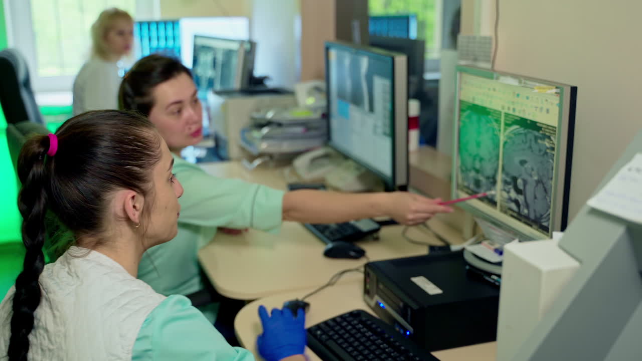 Doctors reviewing x-rays. Close up portrait of professional doctor looking at MRI