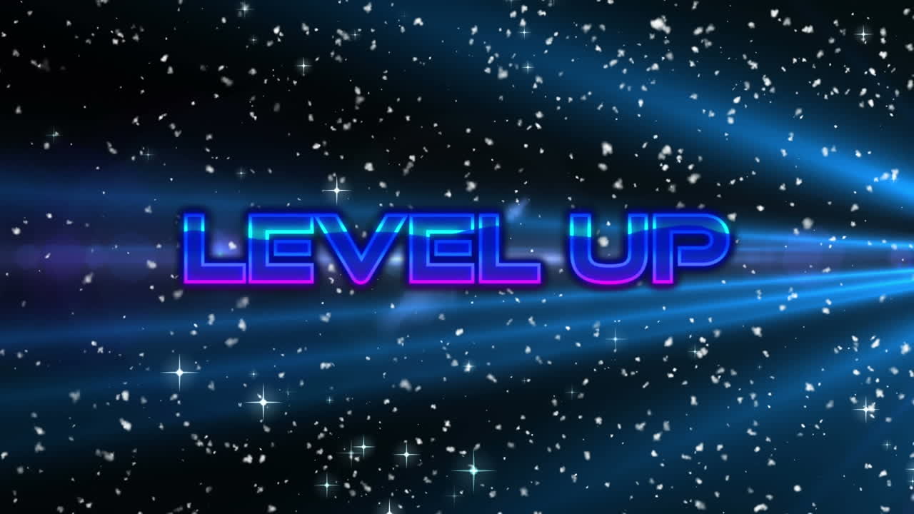 파란색 배경에 있는 별을  ⁇ 는 텍스트 배너의 디지털 애니메이션