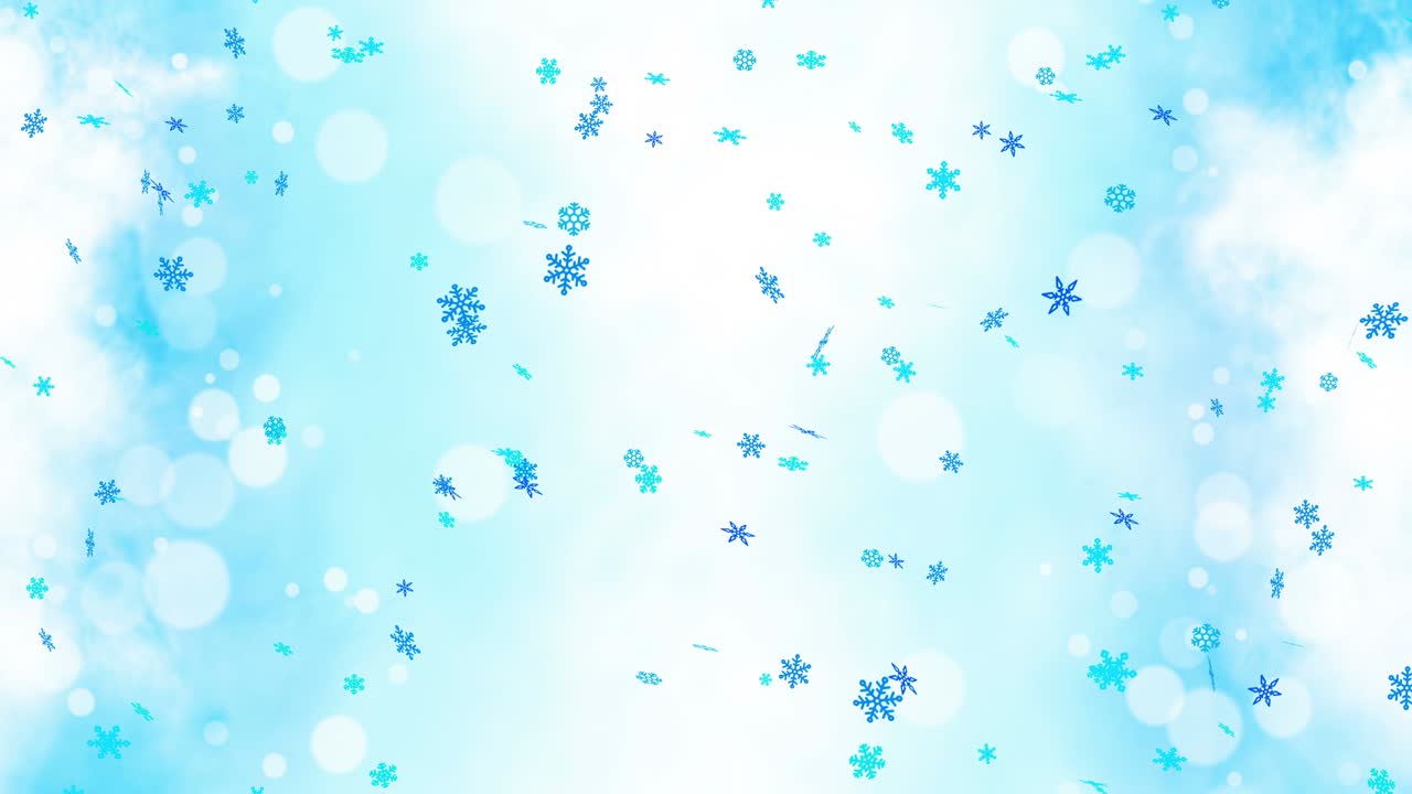 다채로운 밝은 눈 결정은 불과 함께 겨울 배경에 흔들리고 있습니다. 아름다운 자연 장면. 그림 겨울 눈알. 루프 애니메이션.