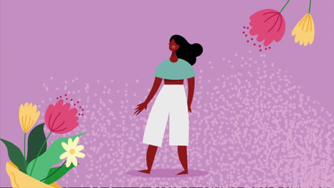 happy young woman with flowers animation