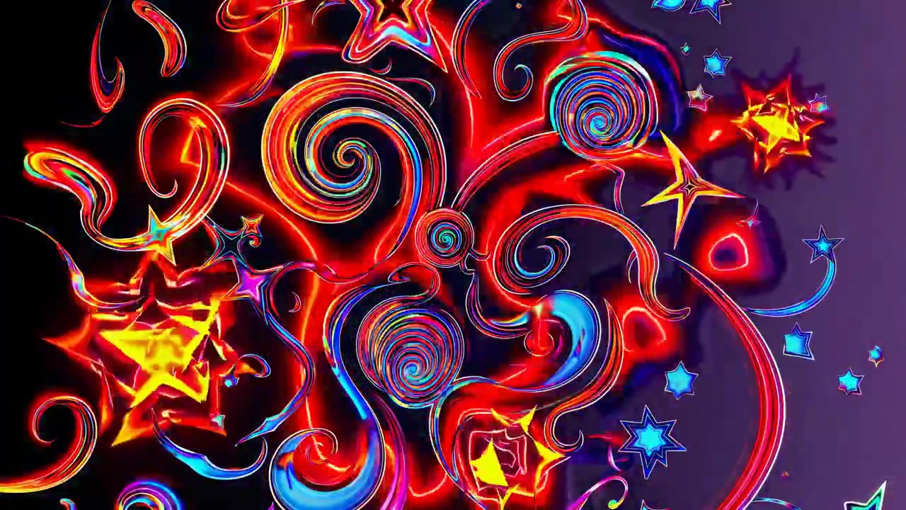 Vibrant Abstract Animation of Glowing Stars and Swirling Patterns