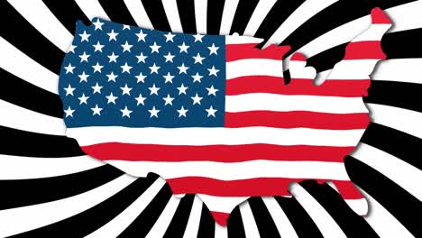 Colorful-confetti-falling-over-US-flag-against-black-and-white-hypnotic-background