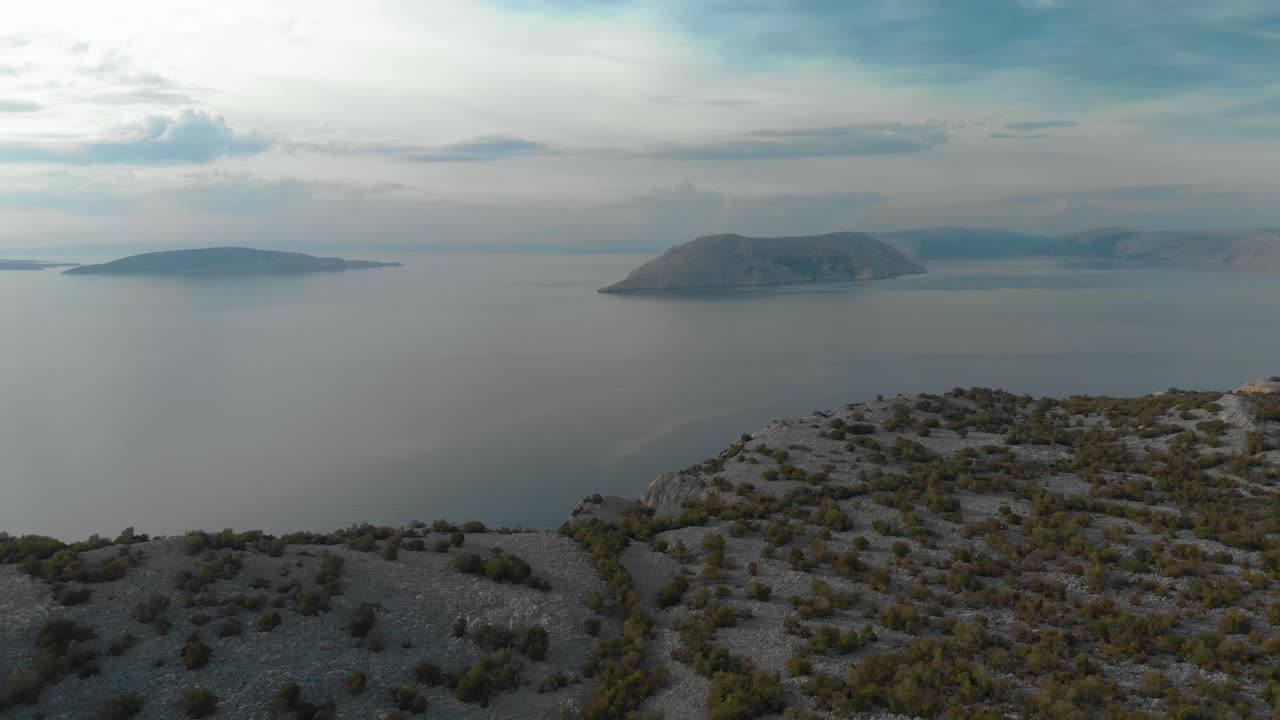 Aerial drone shot of rocky seashore and islands in cloudy day-4