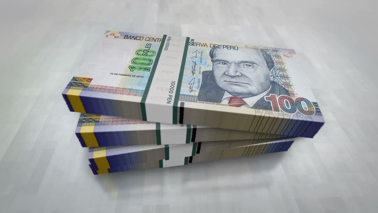 페루 소레 (peruvian soles) - 페루의 화폐, 지폐 어리, 애니메이션.