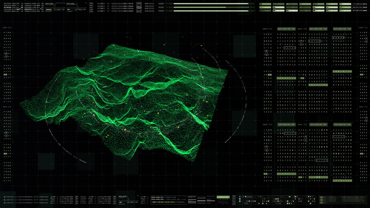 entorno de terreno holográfico gráfico de movimiento avanzado, geomorfología, topografía y visualización de información de telemetría de datos digitales para el fondo de la pantalla