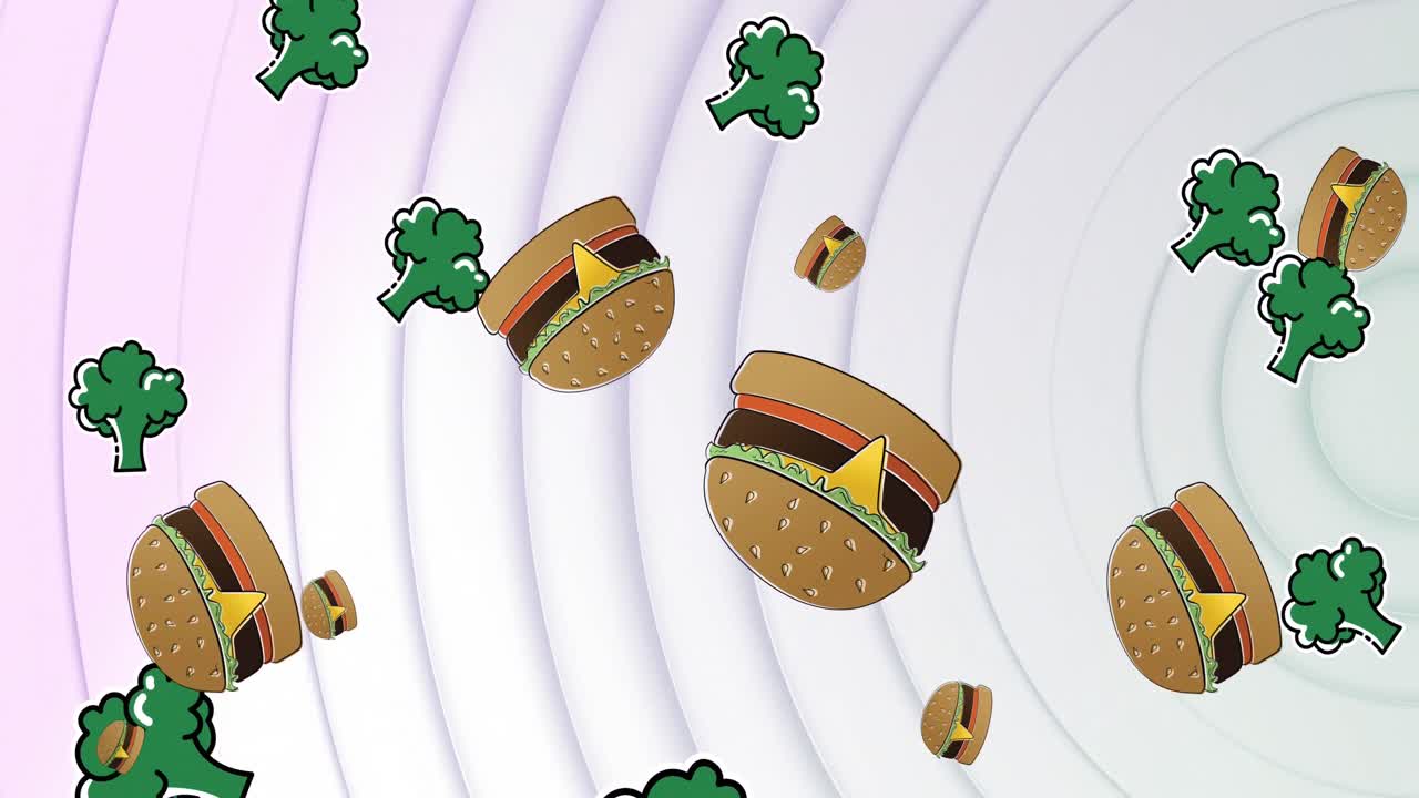 Animation of hamburger icons falling over white concentric circles