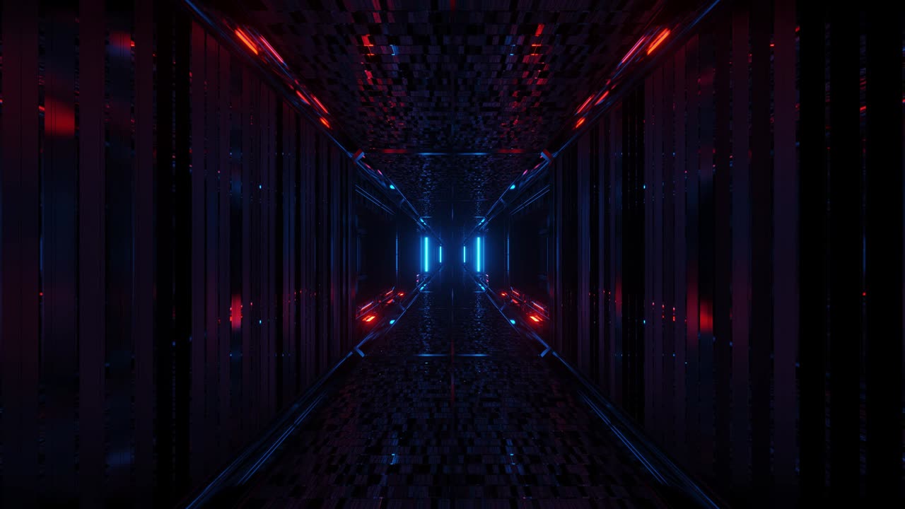3d illustration motion backgrounds with futuristic sci-fi tunnel corridor with beautiful reflections and glowing lights artworks design club visuals vj loops
