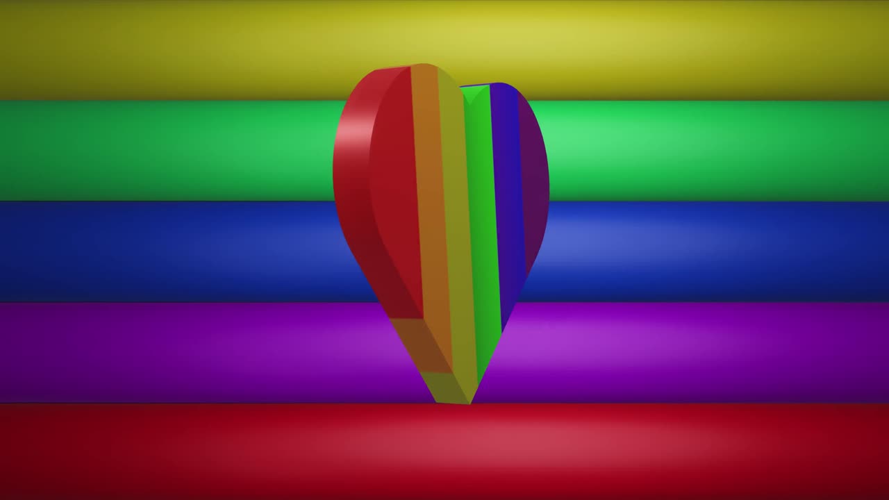 animación del corazón del arco iris sobre las rayas y los colores del arco iris que se mueven en un bucle sin costuras