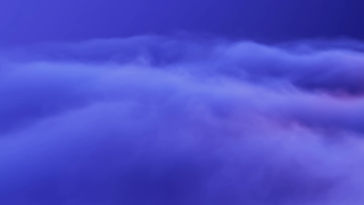 Purple Mist Rolling Over Horizon, Aerial View Of Layered Clouds Bathed In Soft Violet And Blue Light, Slow