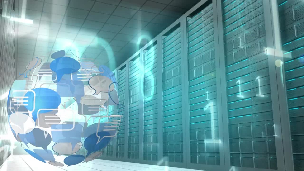 icono de burbuja de mensaje y códigos binarios