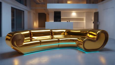 moderno sofá seccional de oro en una elegante sala de estar