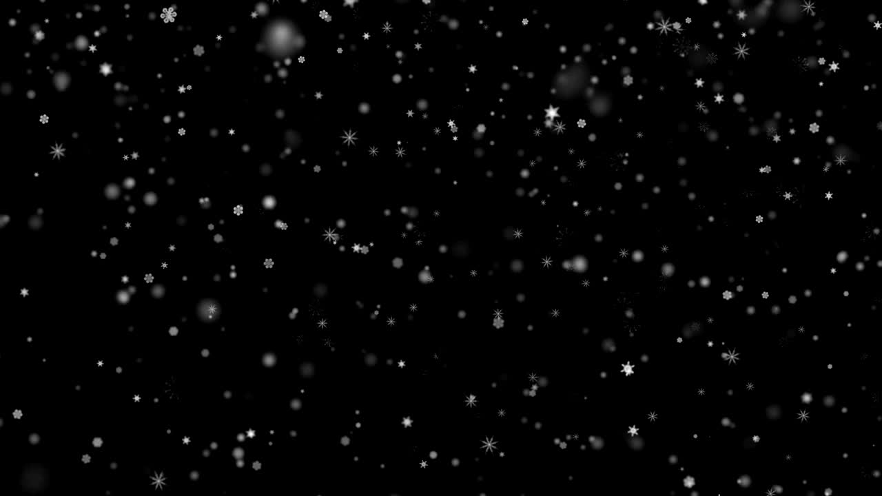 Grandes copos de nieve girando en una nevada de izquierda a derecha. Cristales de nieve blancos en bucle.