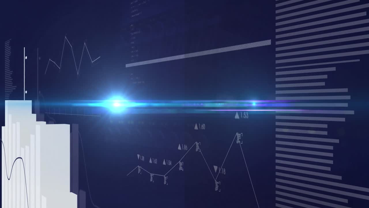 파란색 배경에 있는 금융 데이터 처리 애니메이션