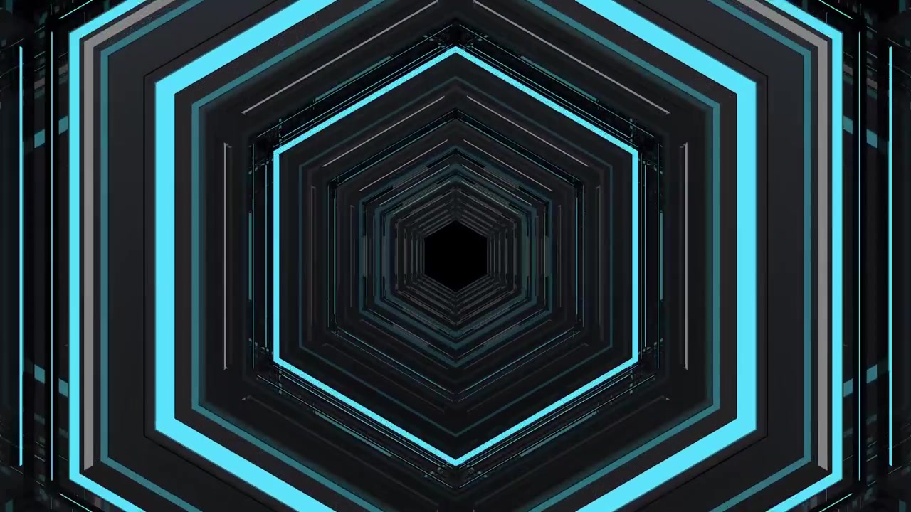 Abstract Tunnel With Glowing Blue Hexagonal Frames