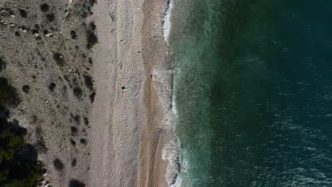 Baska-beach-in-Croatia-Top-down-shot-with-drone-4k-revealing-the-beautiful-adriatic-sea