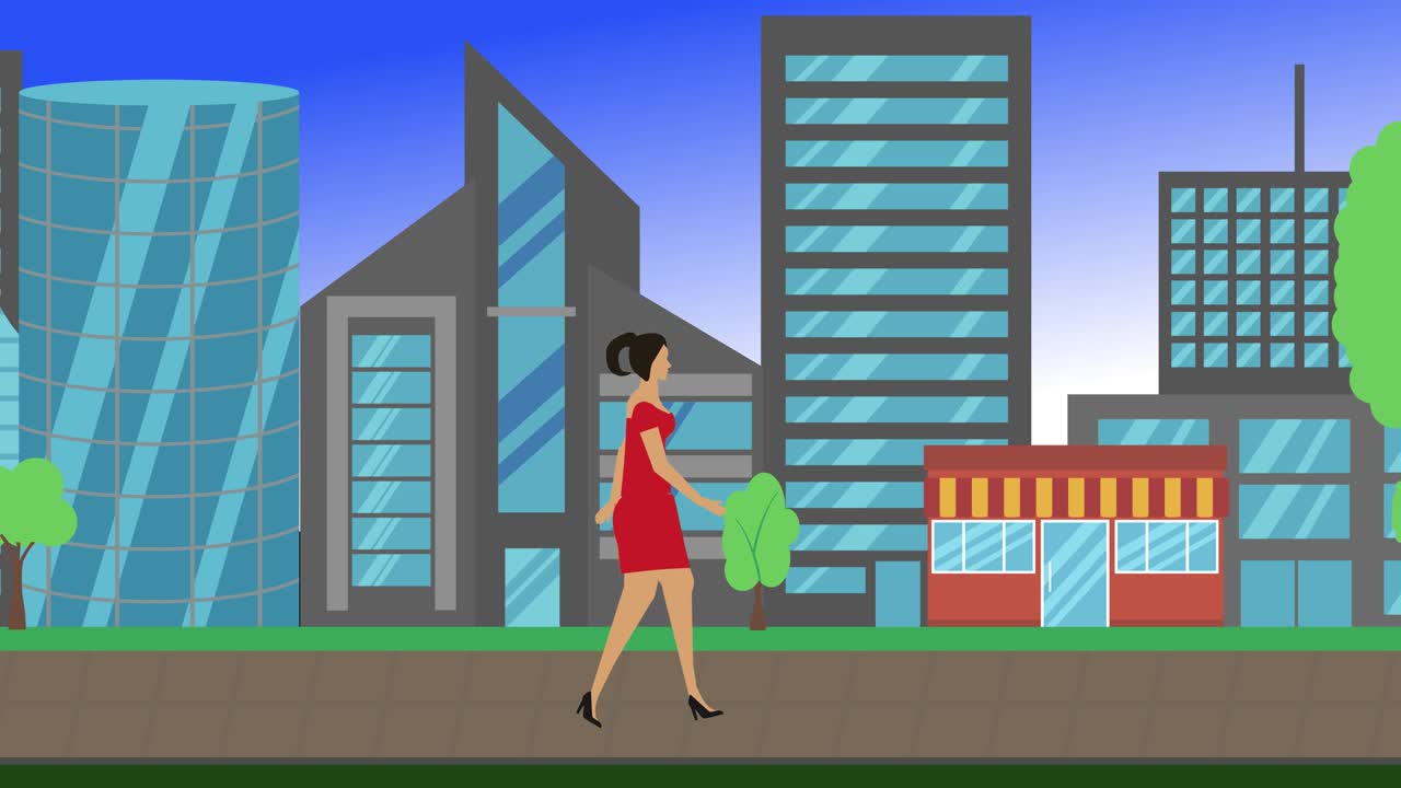 donne che camminano in bicicletta in giro per la città sfondo, disegno d'animazione a cartone animato piatto