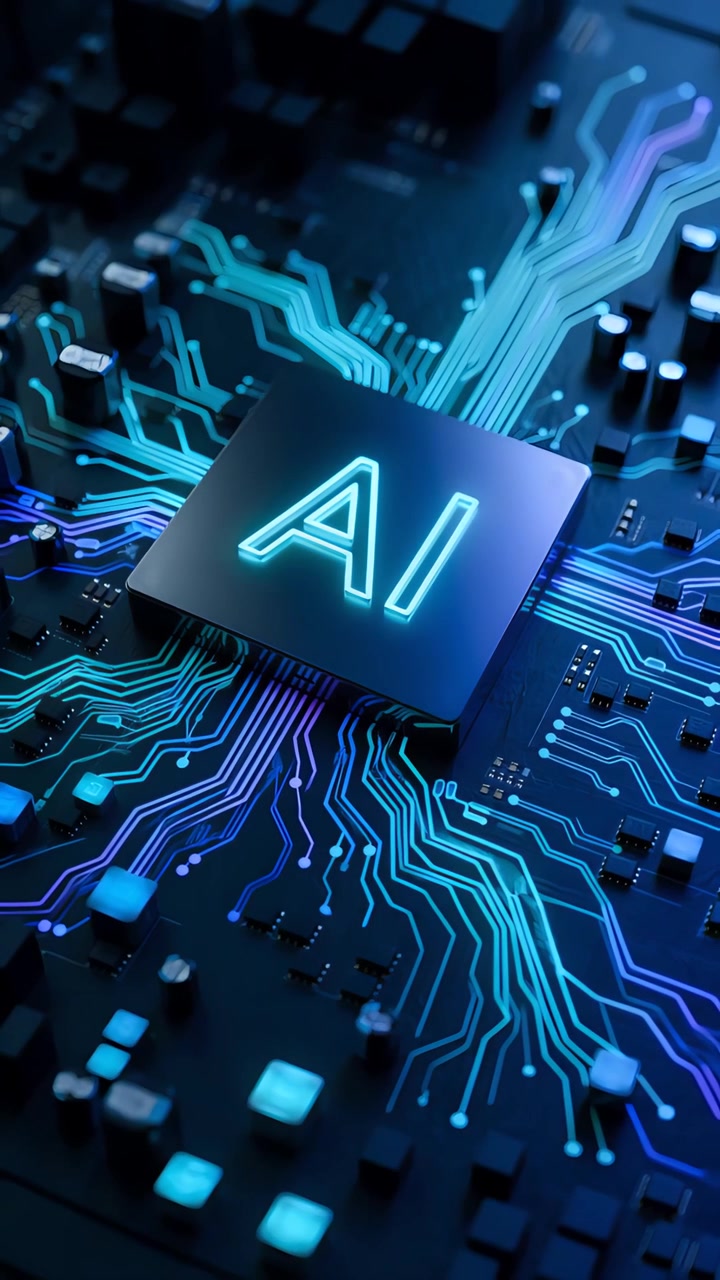 Futuristic AI Chip Motherboard Technology Background 4K