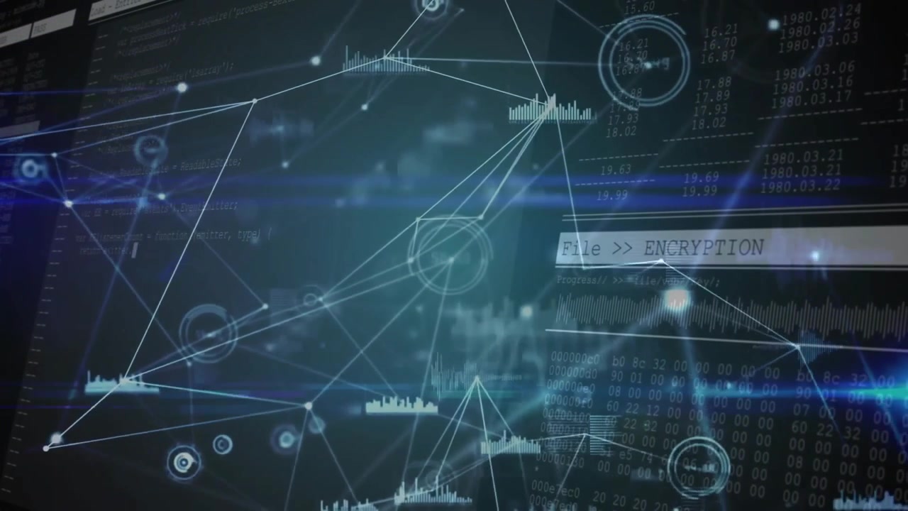 Opening code backdrop initiating network pulsing, reshaping while visualizing encryption data flow