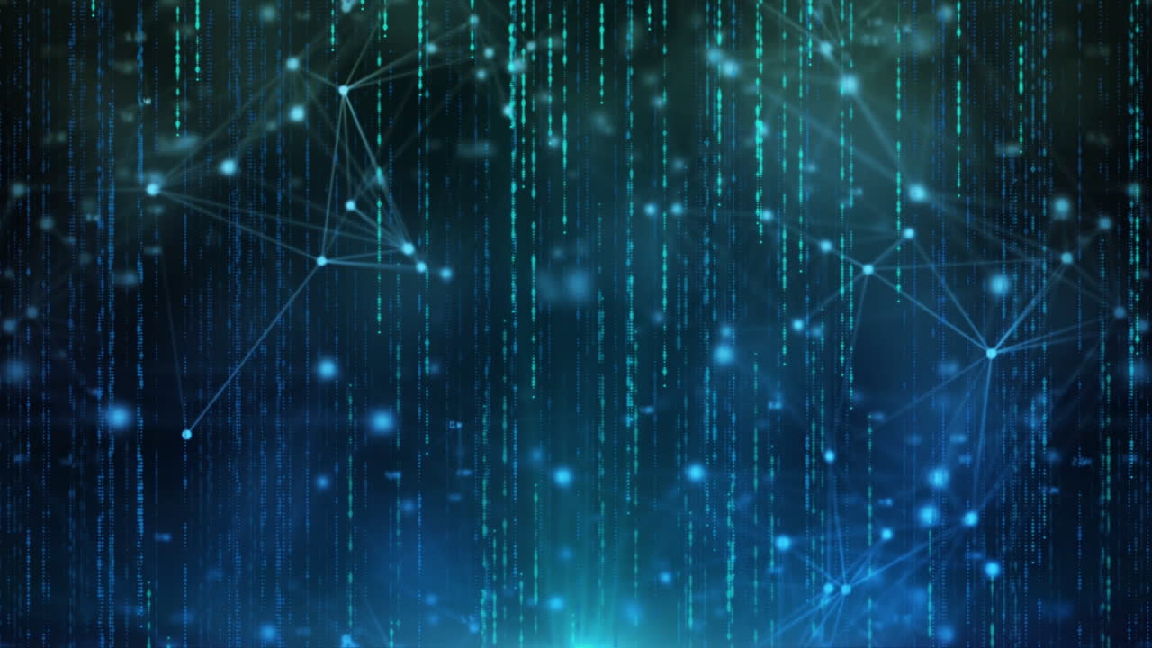 Animation of data processing and shapes over black background