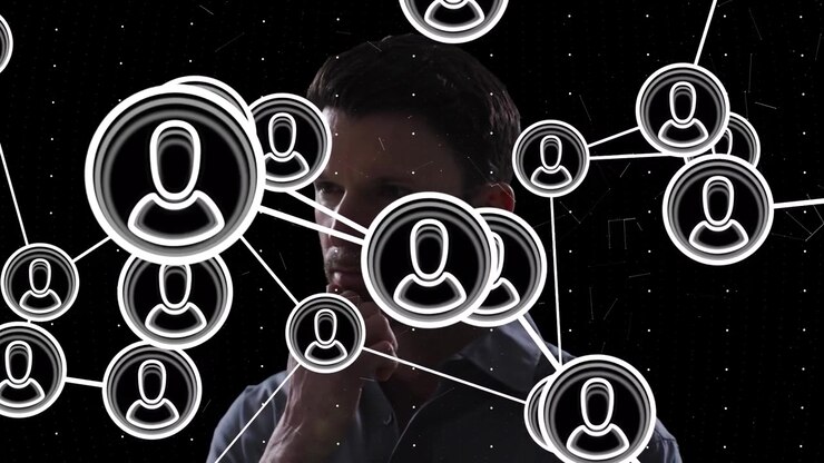 Animation of network of connections over caucasian man