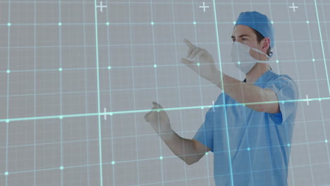 in hospital, healthcare professional in scrubs using animation for medical technology