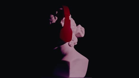 classical bust with red headphones