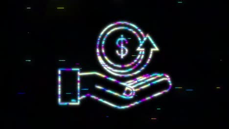 icono de moneda de devolución de efectivo con la mano. etiqueta de reembolso de dinero o devolución de dinero. gráfico de movimiento