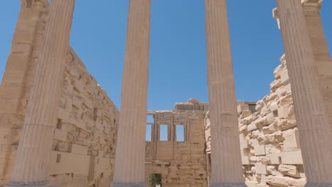 Ruins-of-the-Pandroseion,-sanctuary-at-the-Acropolis-of-Athens,-Greece