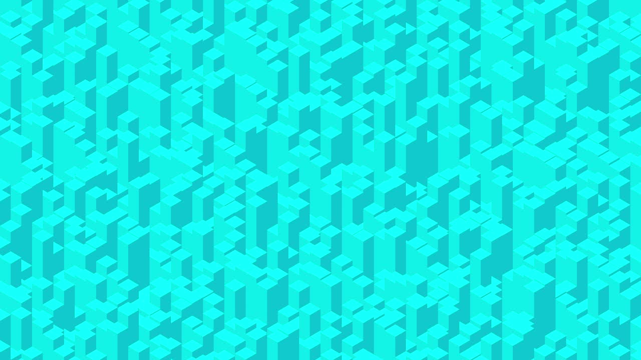 큐브 박스 스어 바 3d 가상 이소메트릭 셔플 웨이브 패턴, 블록체인 기술 개념 디자인 일러스트레이션 노란색 배경에 파란색 원활한 루핑 애니메이션 4k, 복사 공간