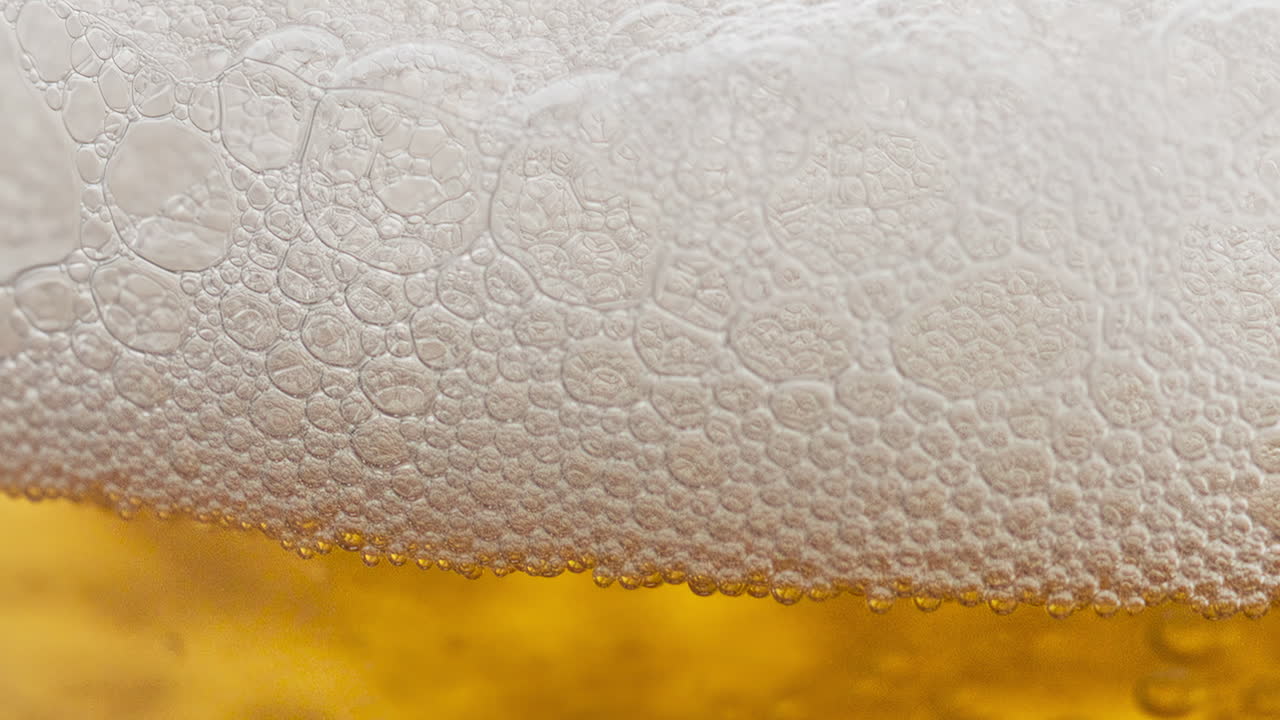 Closeup beer foam sizzling bubbling inside goblet. Barley alcohol drink vessel