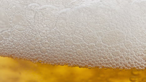 espuma de cerveza de primer plano chisporroteando burbujeando dentro de la copa. recipiente de bebidas alcohólicas de cebada