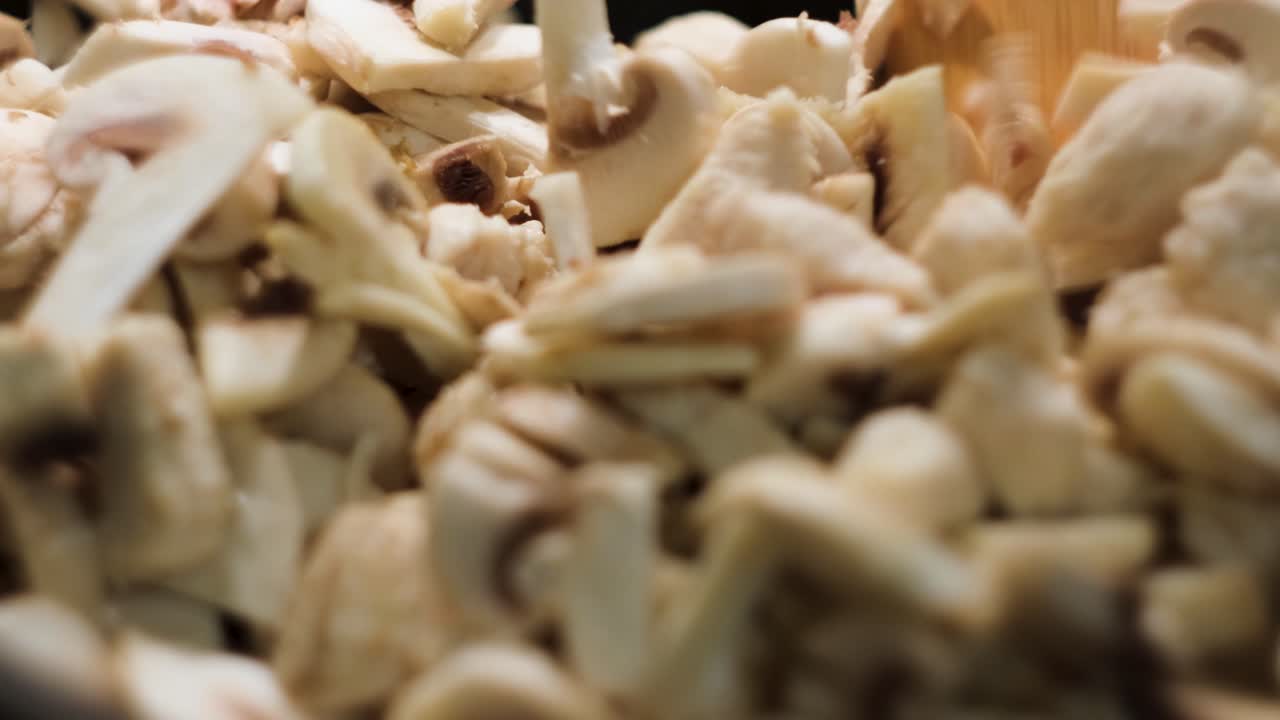 Sliced Mushrooms Cooking in Pan