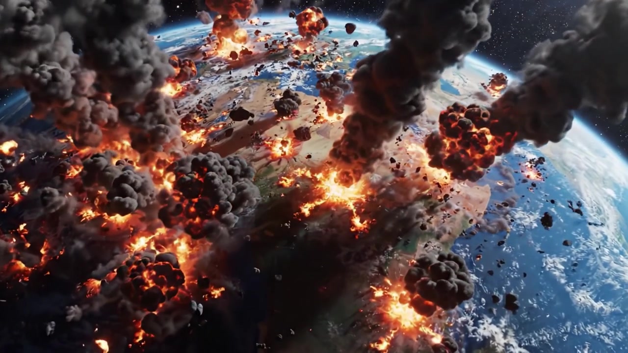 A Catastrophic Perspective of Earth Under Siege: A Stunning Visual Representation of Explosions and Chaos Redeeming the Planet's Future from Destruction
