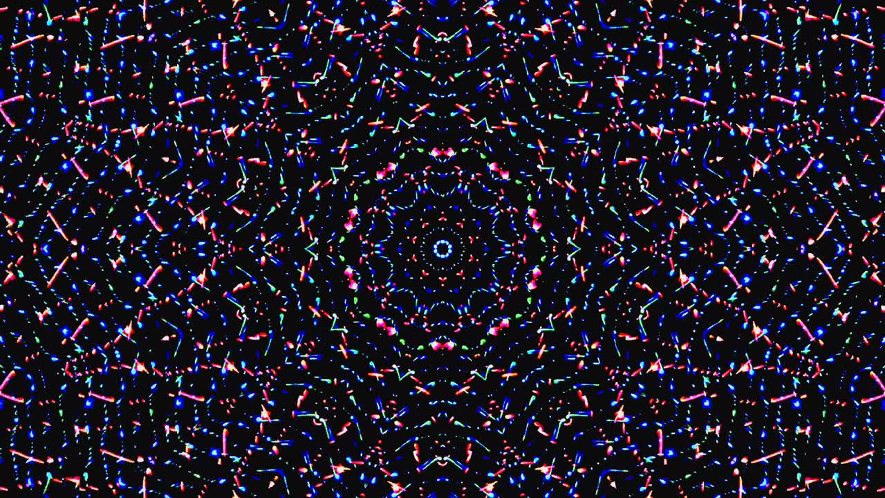 Bright abstract light governing full color, kaleidoscope, black background