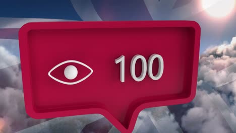 Animation-of-eye-icon-with-numbers-on-speech-bubble-with-flag-of-usa
