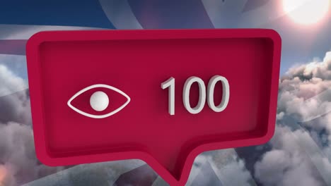 animación del icono del ojo con números en la burbuja de habla con la bandera de los estados unidos