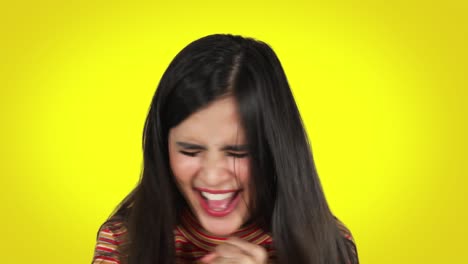 pretty young woman looks mad and screaming