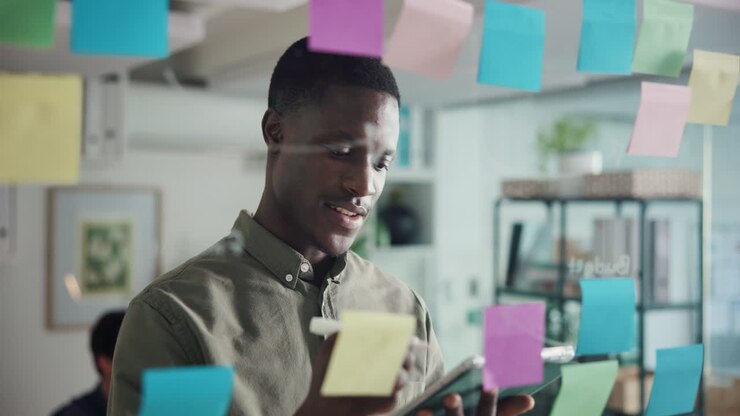 Brainstorming session with sticky notes